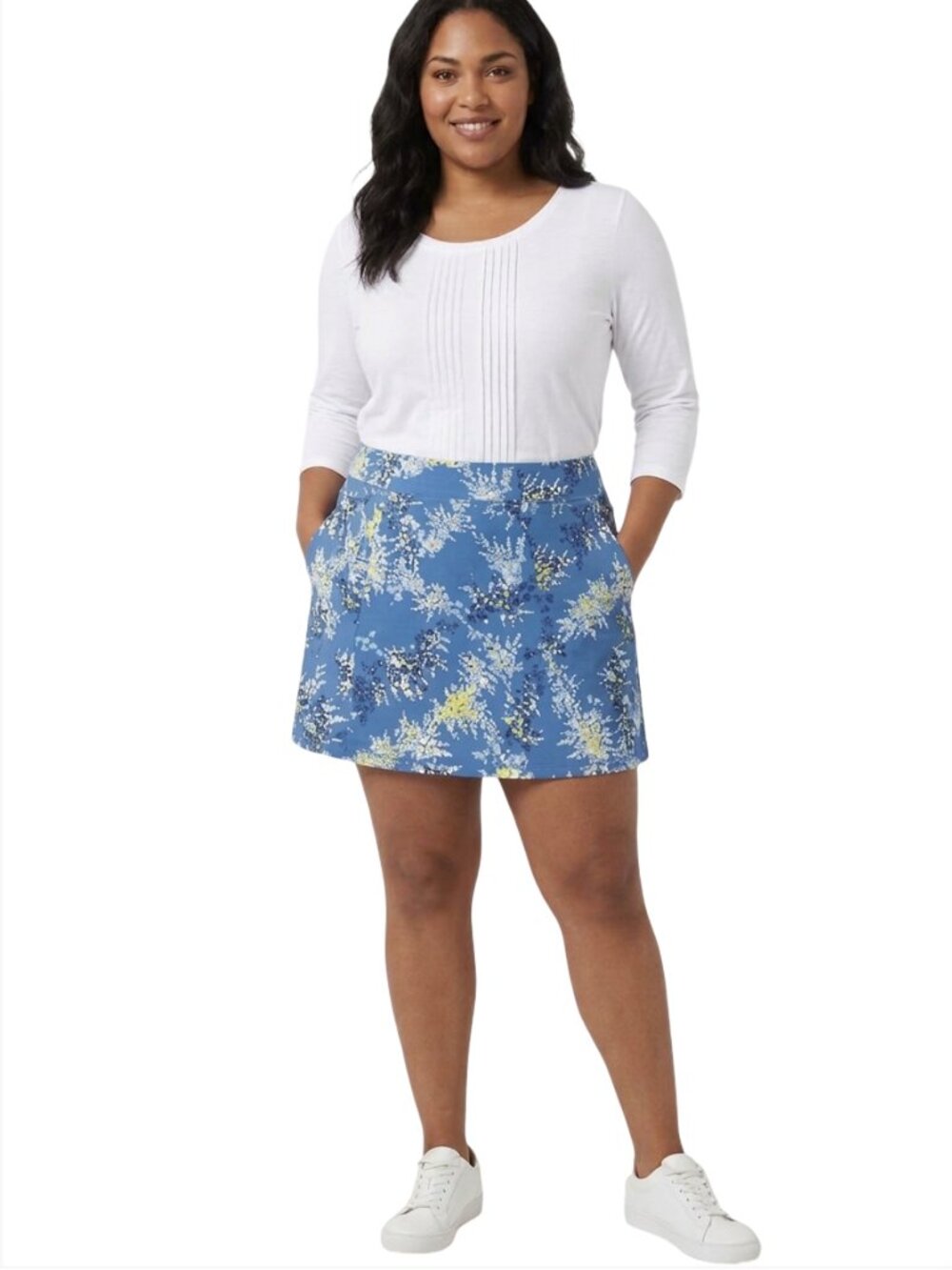 Talbots Floral Fitness Skirt Skort & White ¾ Sleeve Pleated Top 2-Piece Set NWT - Picture 3 of 14